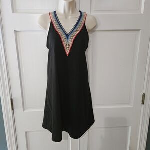 Black Dress with Colorful V-Neck Trim
